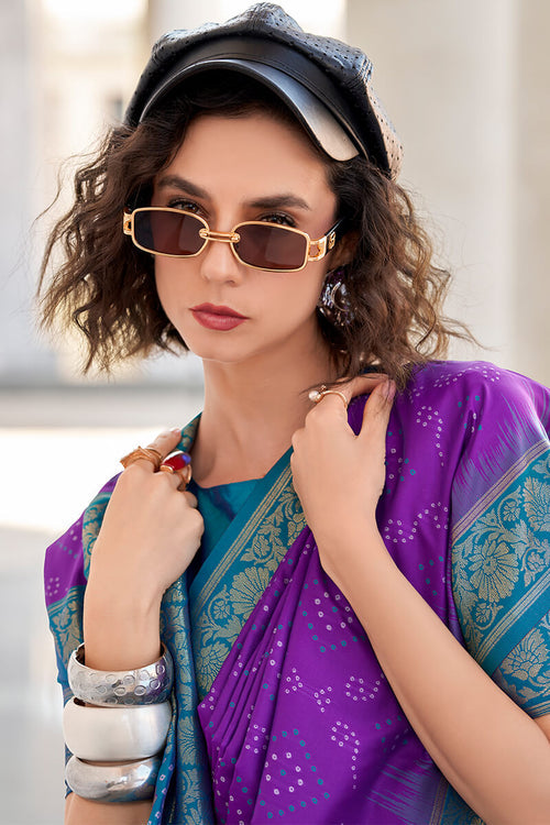Zara Purple Banarasi Soft Silk Waving With Ikkat Bandhani Saree