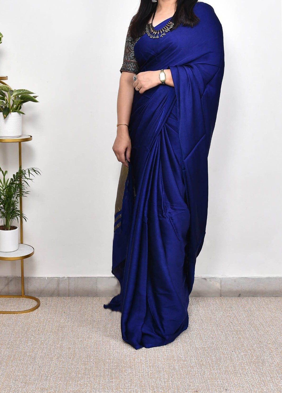 Royal Blue Plain Pure Modal Gajji Silk Saree With Zari Pallu Natural dyeing Saree