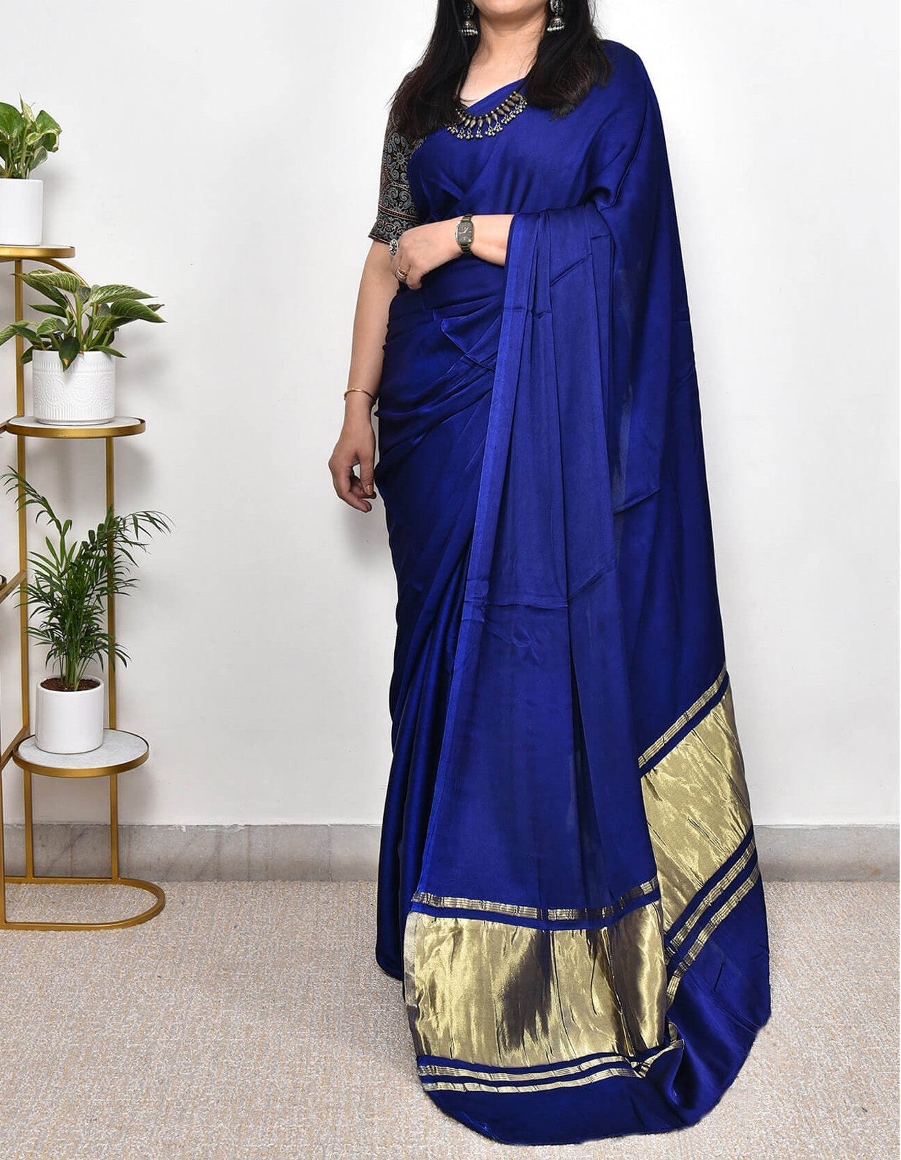Royal Blue Plain Pure Modal Gajji Silk Saree With Zari Pallu Natural dyeing Saree