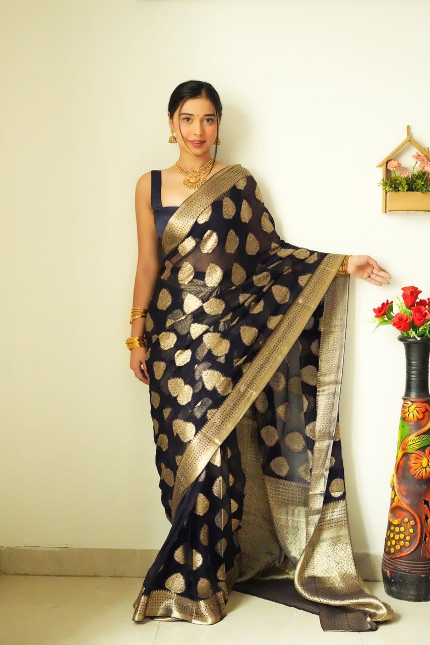 Enchanting One Minute Ready To Wear Black Cotton Silk Saree