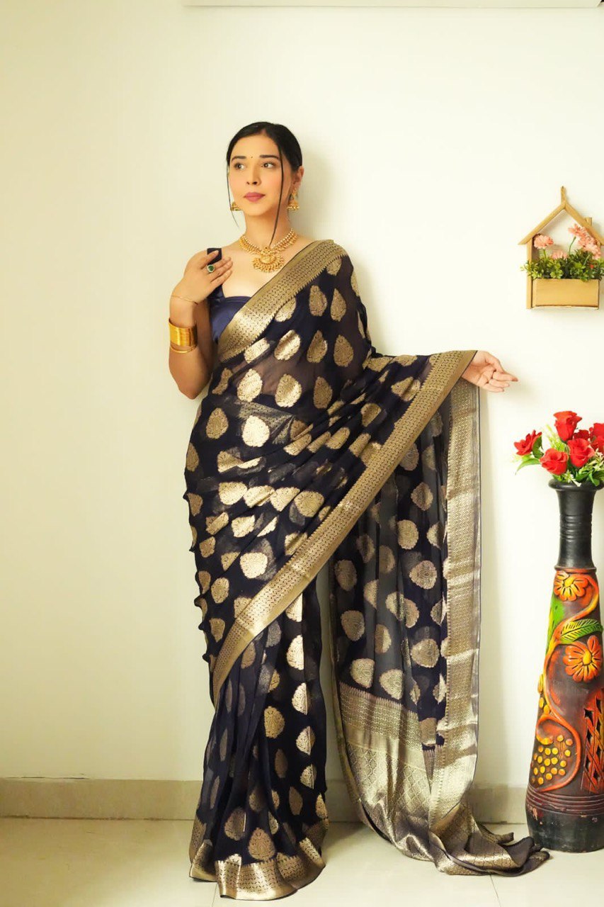 Enchanting One Minute Ready To Wear Black Cotton Silk Saree