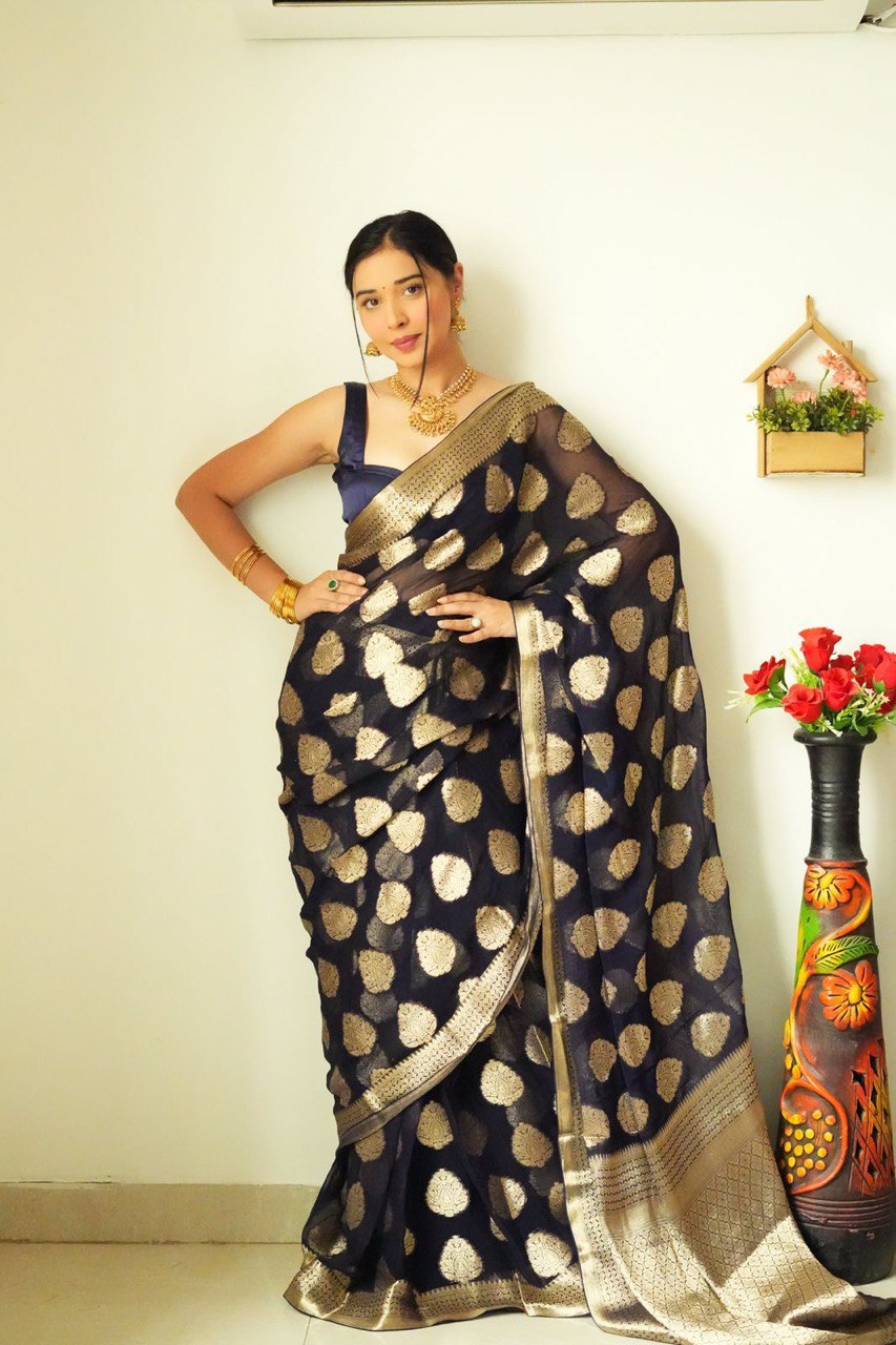 Enchanting One Minute Ready To Wear Black Cotton Silk Saree