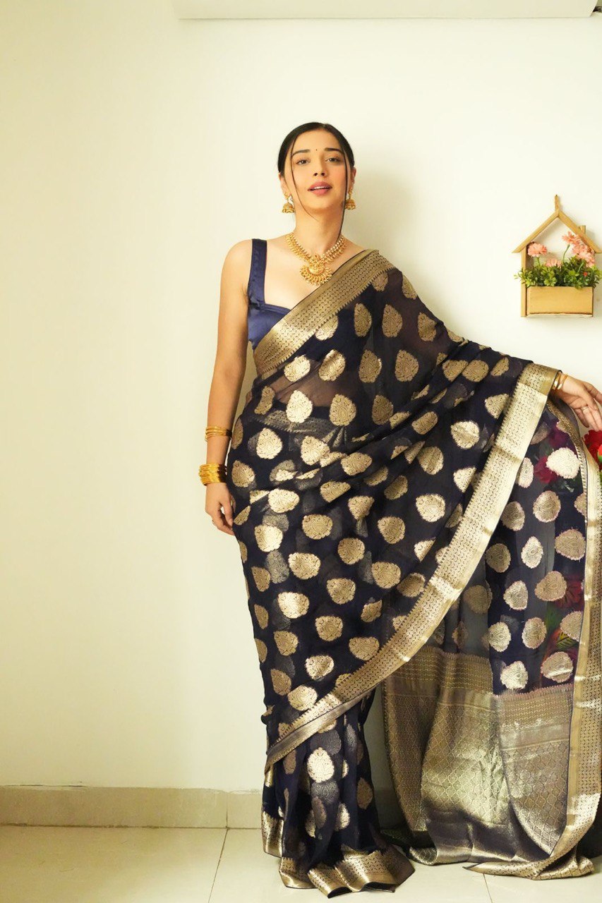 Enchanting One Minute Ready To Wear Black Cotton Silk Saree