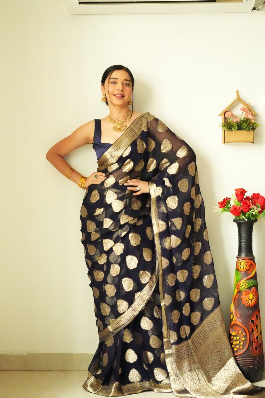 Enchanting One Minute Ready To Wear Black Cotton Silk Saree