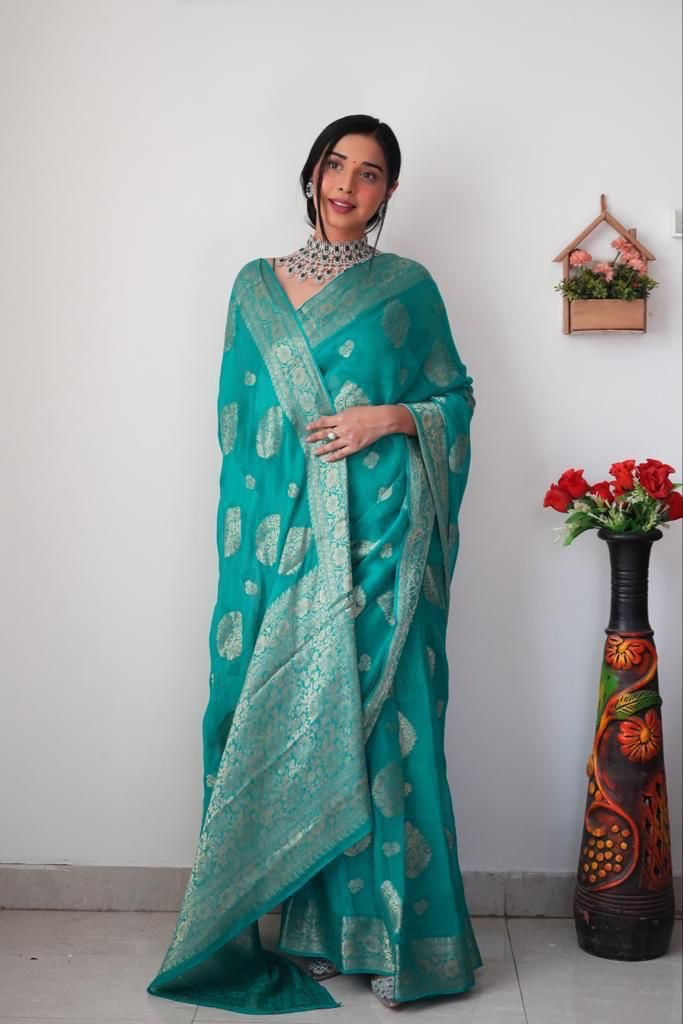 Lush One Minute Ready To Wear Sea Green Cotton Silk Saree