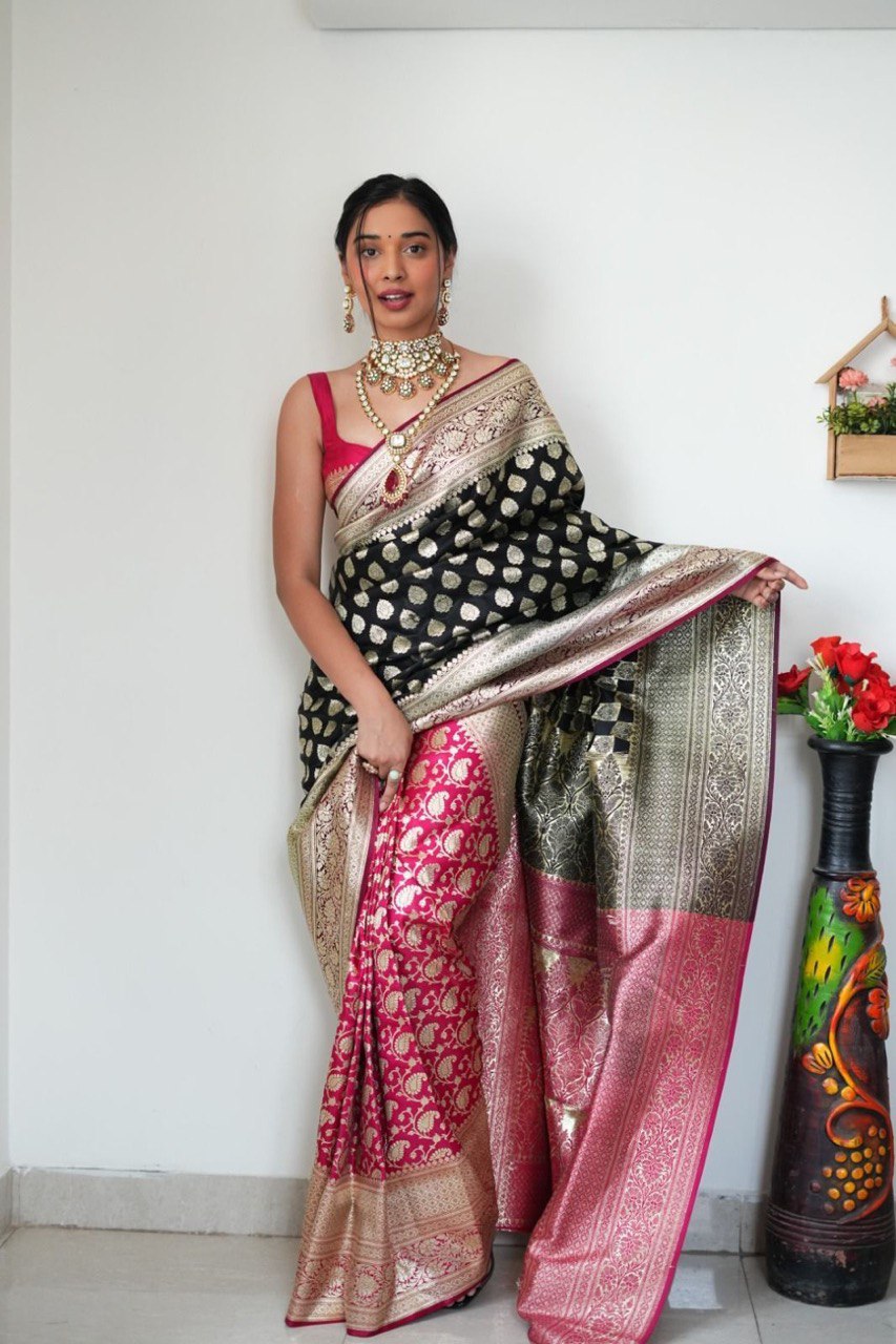 Radiant One Minute Ready To Wear Black Banarasi Silk Saree