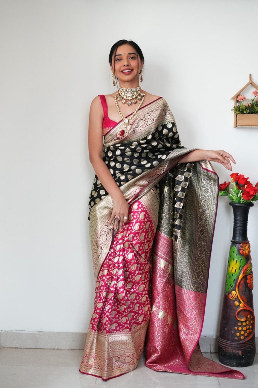 Radiant One Minute Ready To Wear Black Banarasi Silk Saree