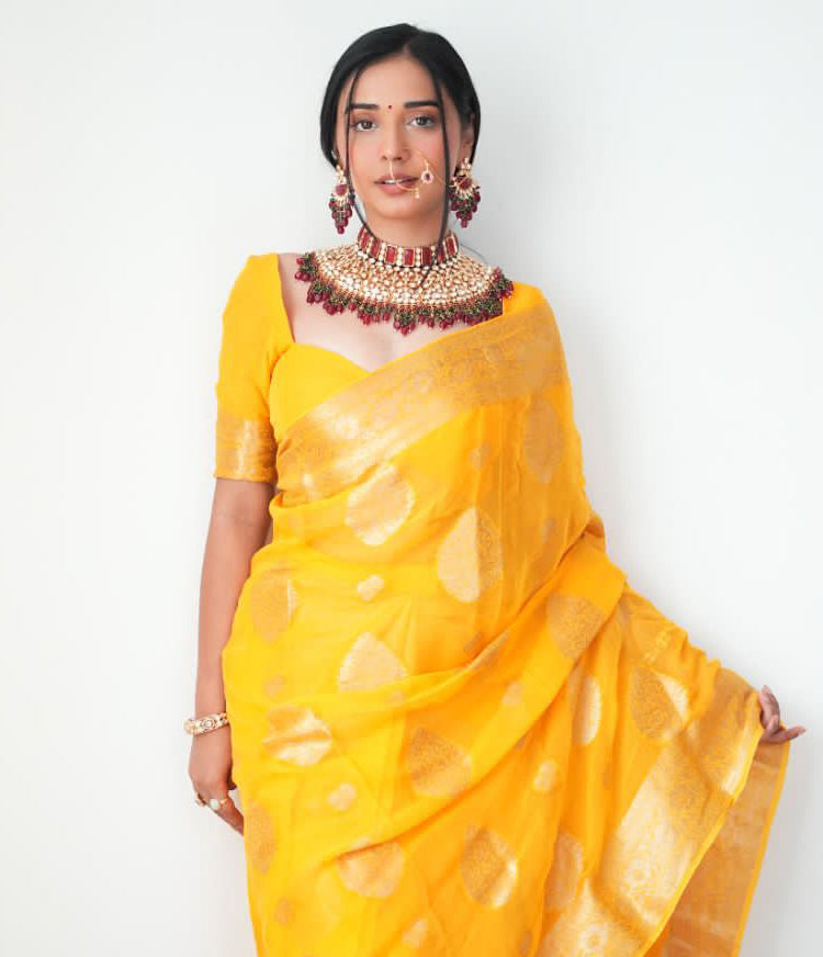 Delightful One Minute Ready To Wear Yellow Cotton Silk Saree