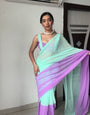 Classy One Minute Ready To Wear Firozi And Purple Georgette Saree