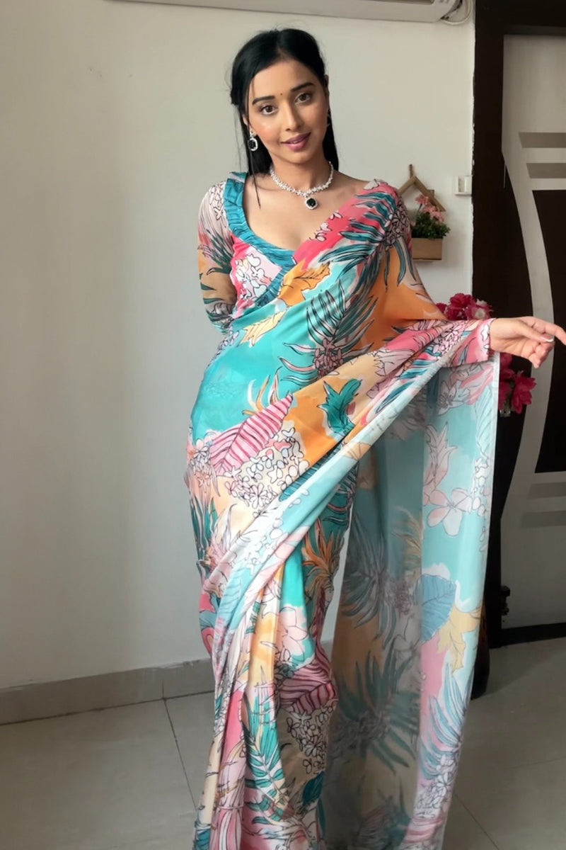 Beautify One Minute Ready To Wear Multicolor Printed Georgette Saree