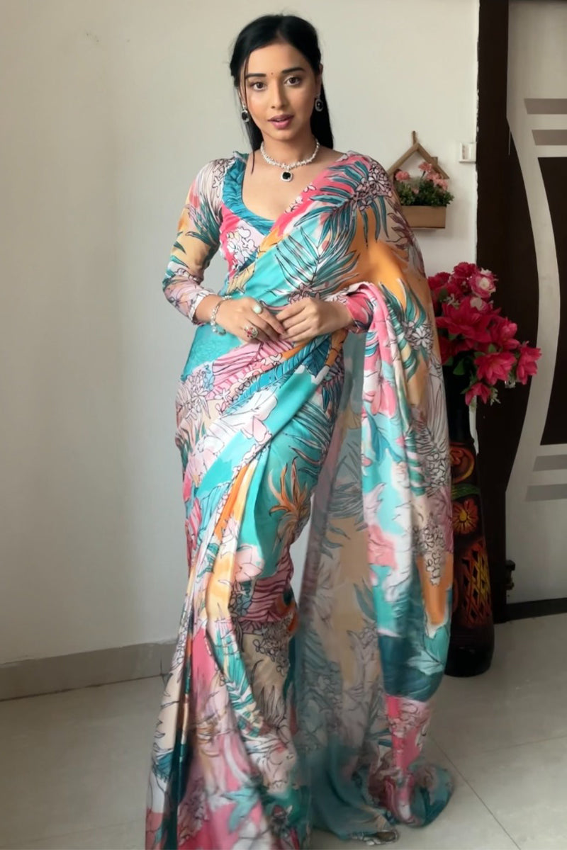 Beautify One Minute Ready To Wear Multicolor Printed Georgette Saree