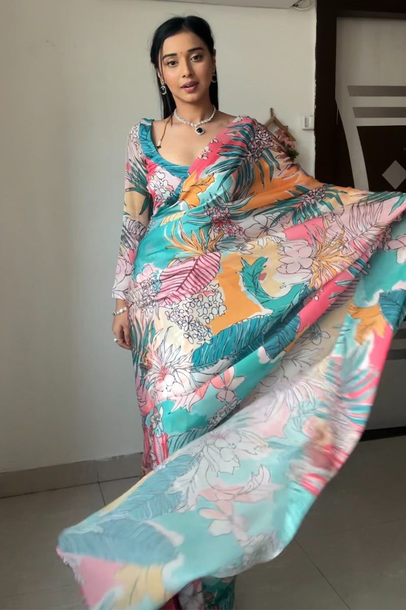 Beautify One Minute Ready To Wear Multicolor Printed Georgette Saree