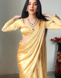 Pearlite One Minute Ready To Wear Beige Satin Silk Saree