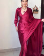 Glowish One Minute Ready To Wear Dark Pink Satin Silk Saree