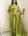 Angelite One Minute Ready To Wear Green Satin Silk Saree