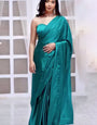 Petaline One Minute Ready To Wear Peacock Green Satin Silk Saree