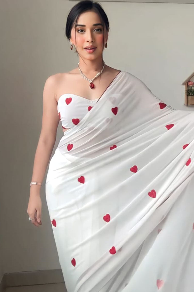 Fabulous One Minute Ready To Wear White Georgette Saree