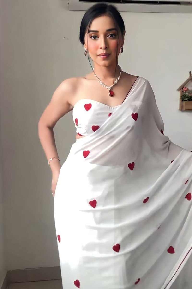 Fabulous One Minute Ready To Wear White Georgette Saree