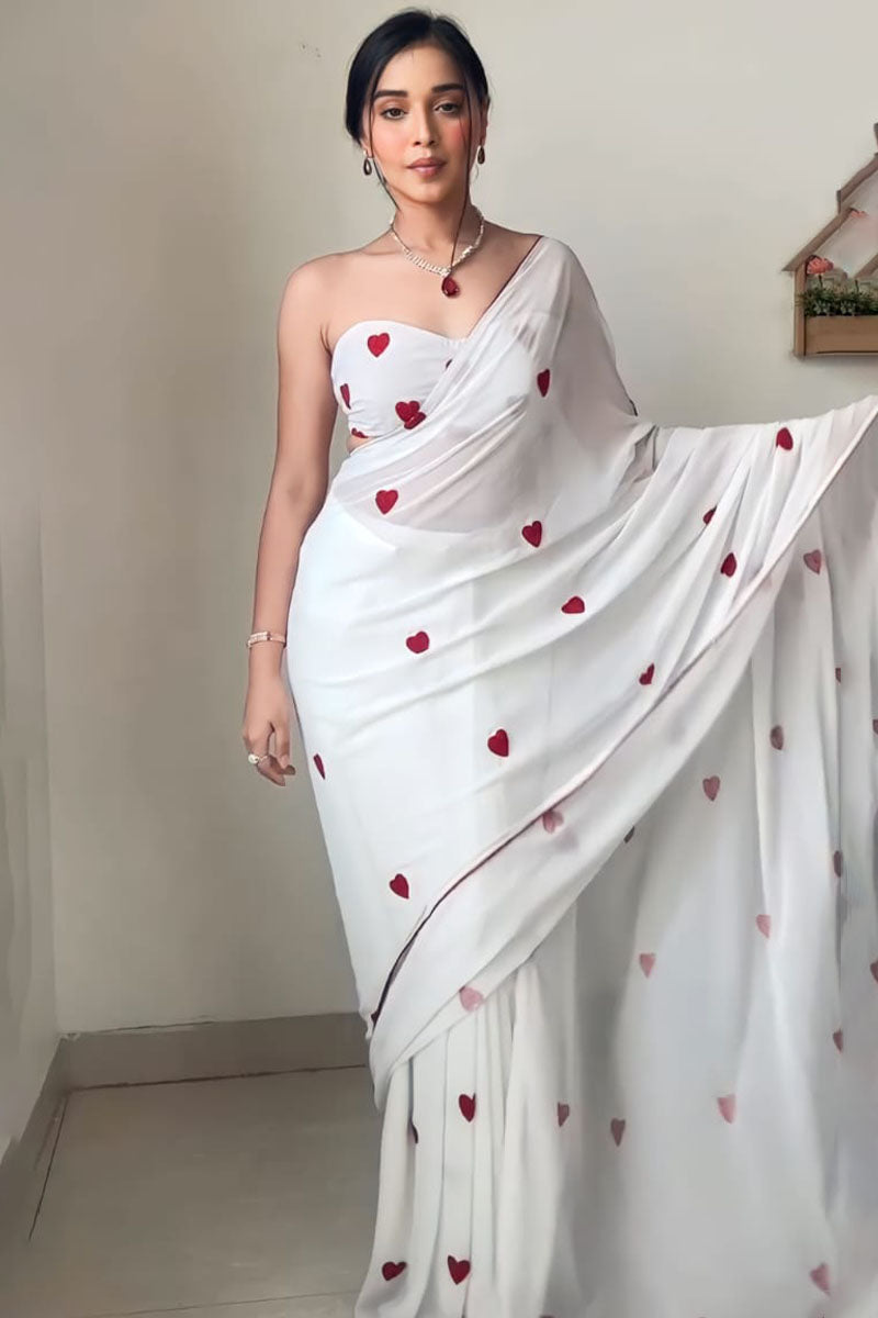 Fabulous One Minute Ready To Wear White Georgette Saree