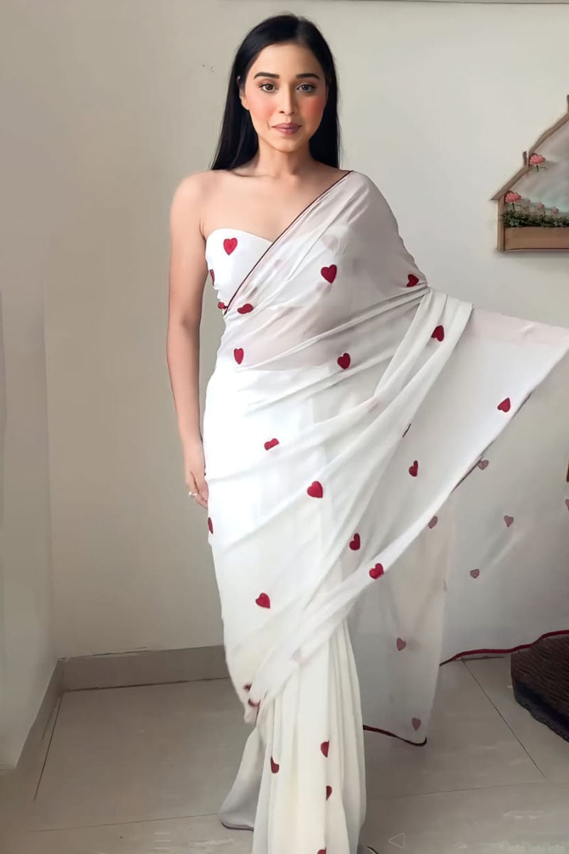 Fabulous One Minute Ready To Wear White Georgette Saree