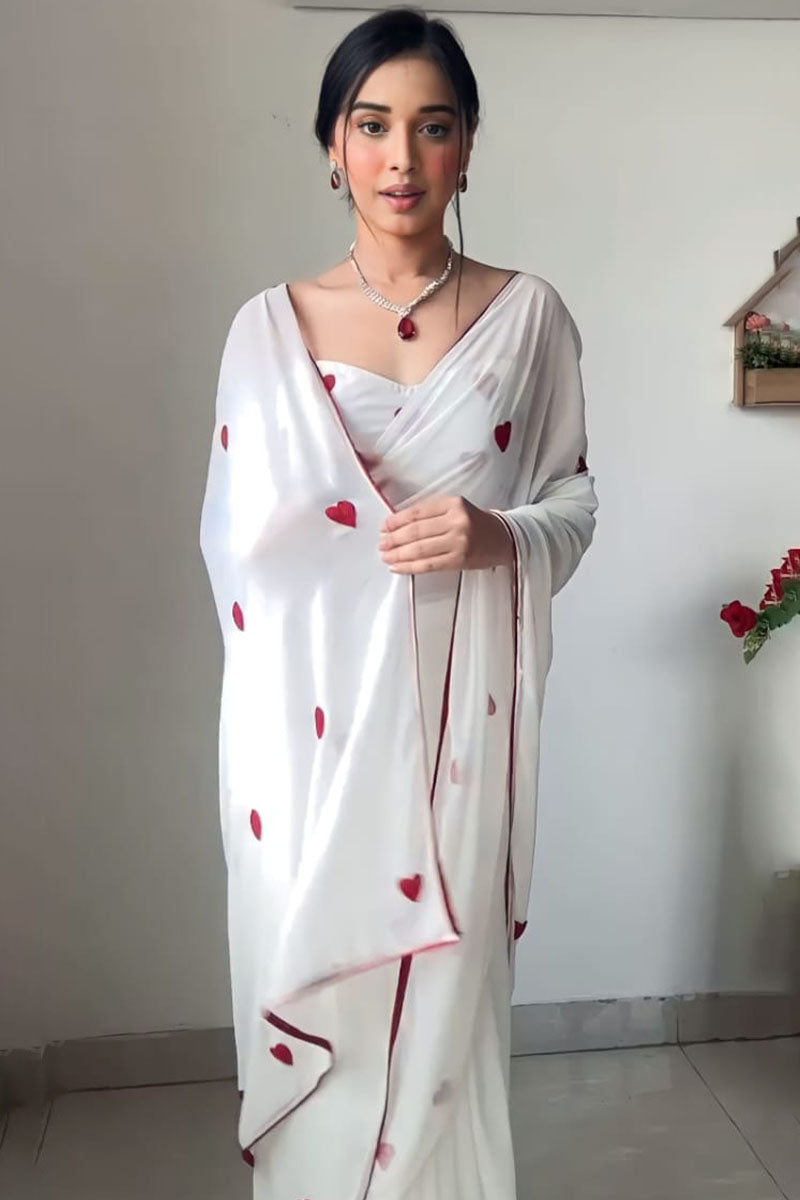 Fabulous One Minute Ready To Wear White Georgette Saree