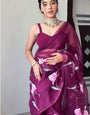 Luminous One Minute Ready To Wear Wine Organza Saree