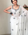 Jubilant One Minute Ready To Wear White Printed Georgette Saree