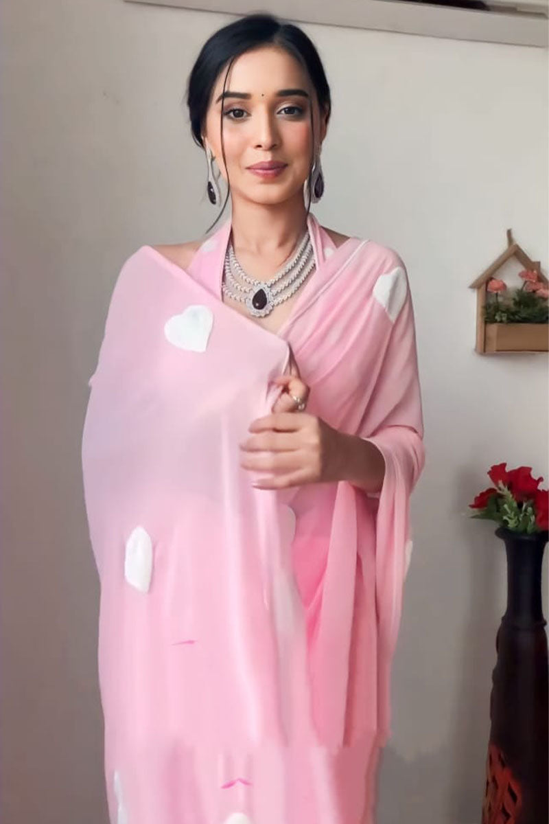 Lovely One Minute Ready To Wear Pink Georgette Saree