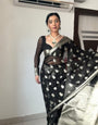 Beautique One Minute Ready To Wear Black Cotton Silk Saree