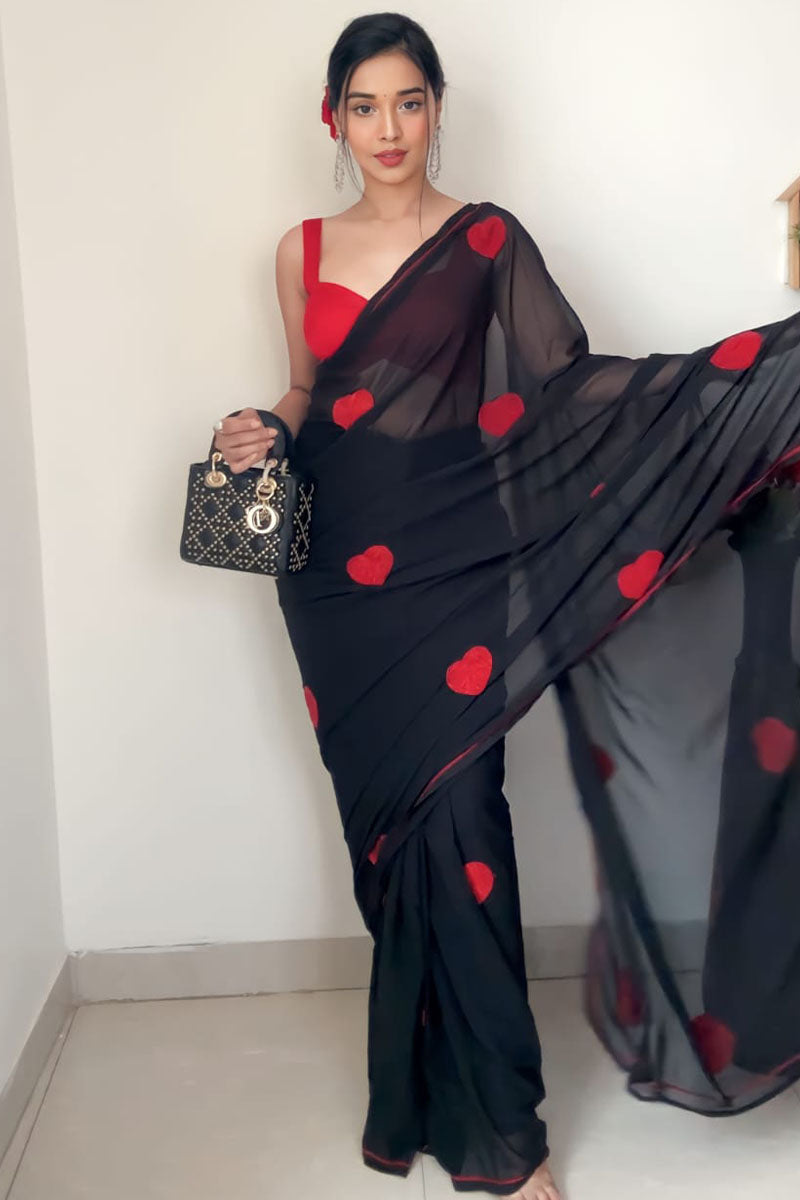 Mesmeric One Minute Ready To Wear Black Georgette Saree
