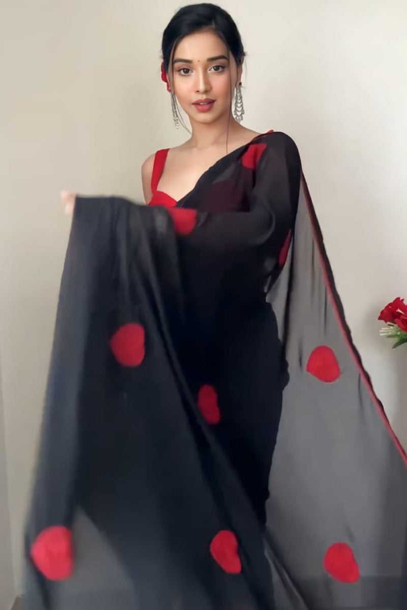 Mesmeric One Minute Ready To Wear Black Georgette Saree