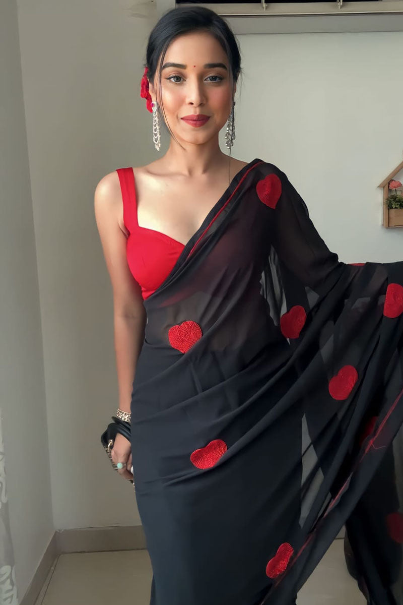 Mesmeric One Minute Ready To Wear Black Georgette Saree