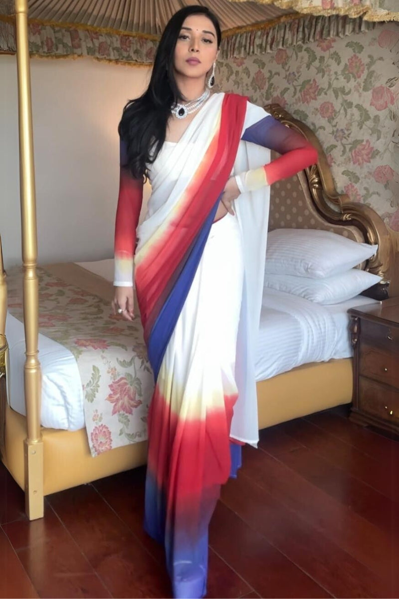 Unique One Minute Ready To Wear Multicolor Georgette Saree