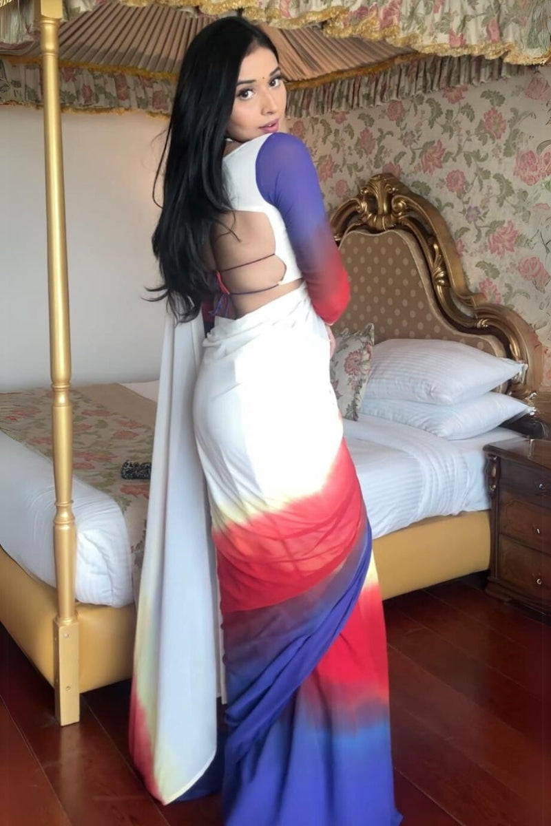 Unique One Minute Ready To Wear Multicolor Georgette Saree