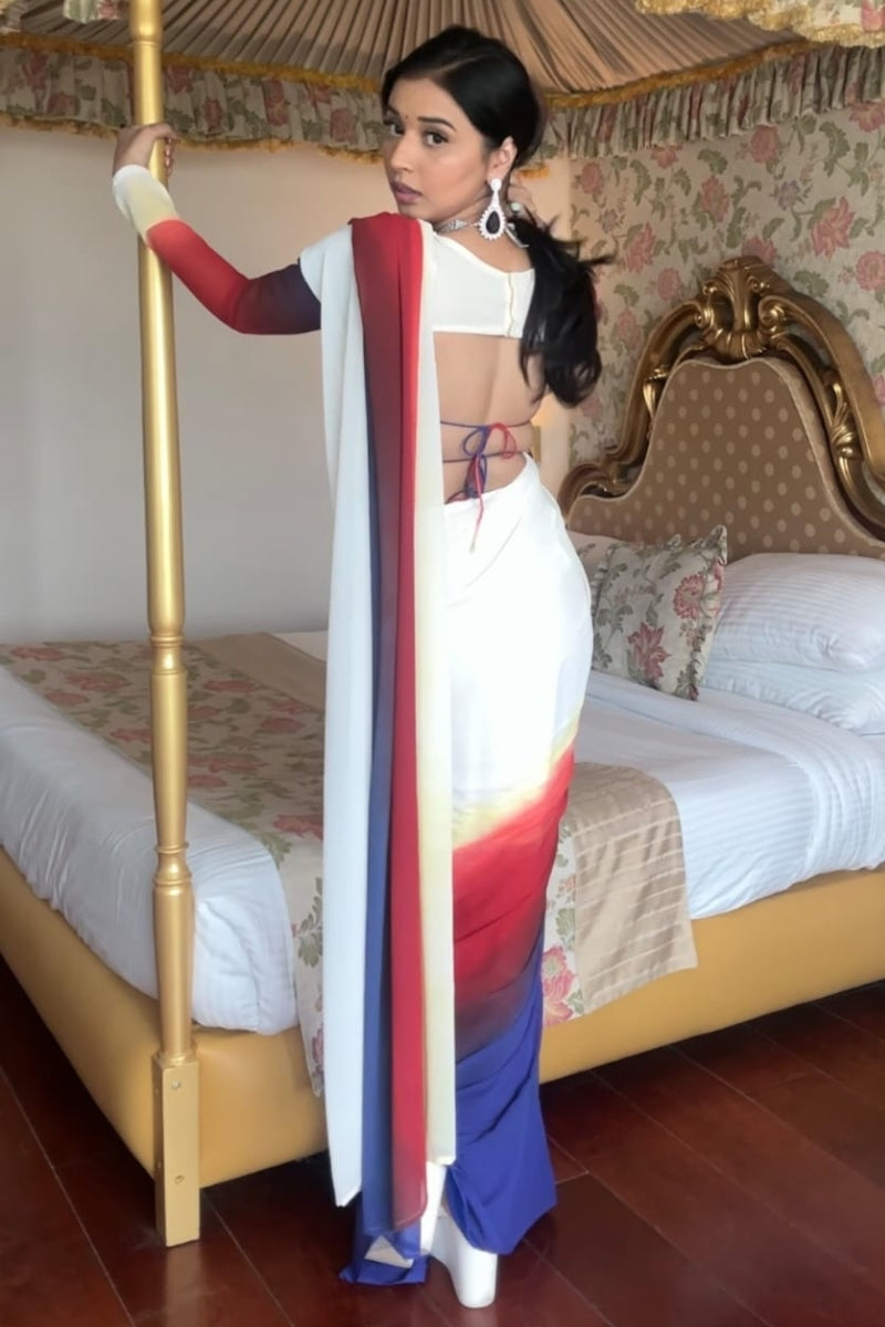 Unique One Minute Ready To Wear Multicolor Georgette Saree