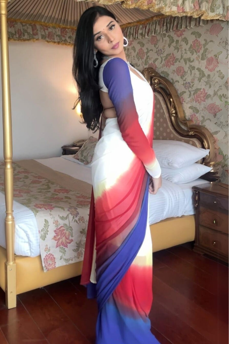 Unique One Minute Ready To Wear Multicolor Georgette Saree