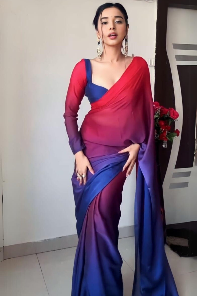 Sublime One Minute Ready To Wear Multicolor Georgette Saree