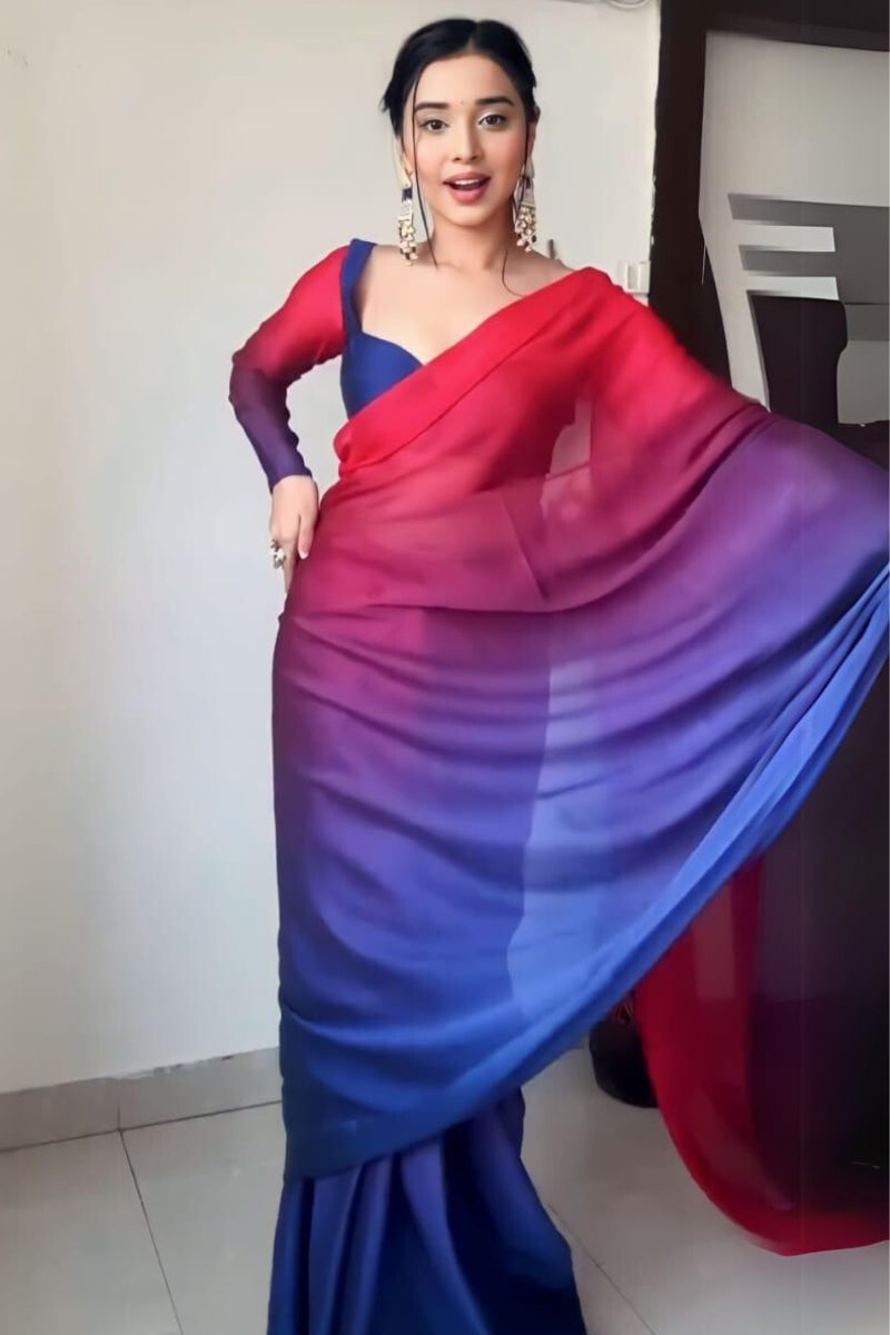 Sublime One Minute Ready To Wear Multicolor Georgette Saree