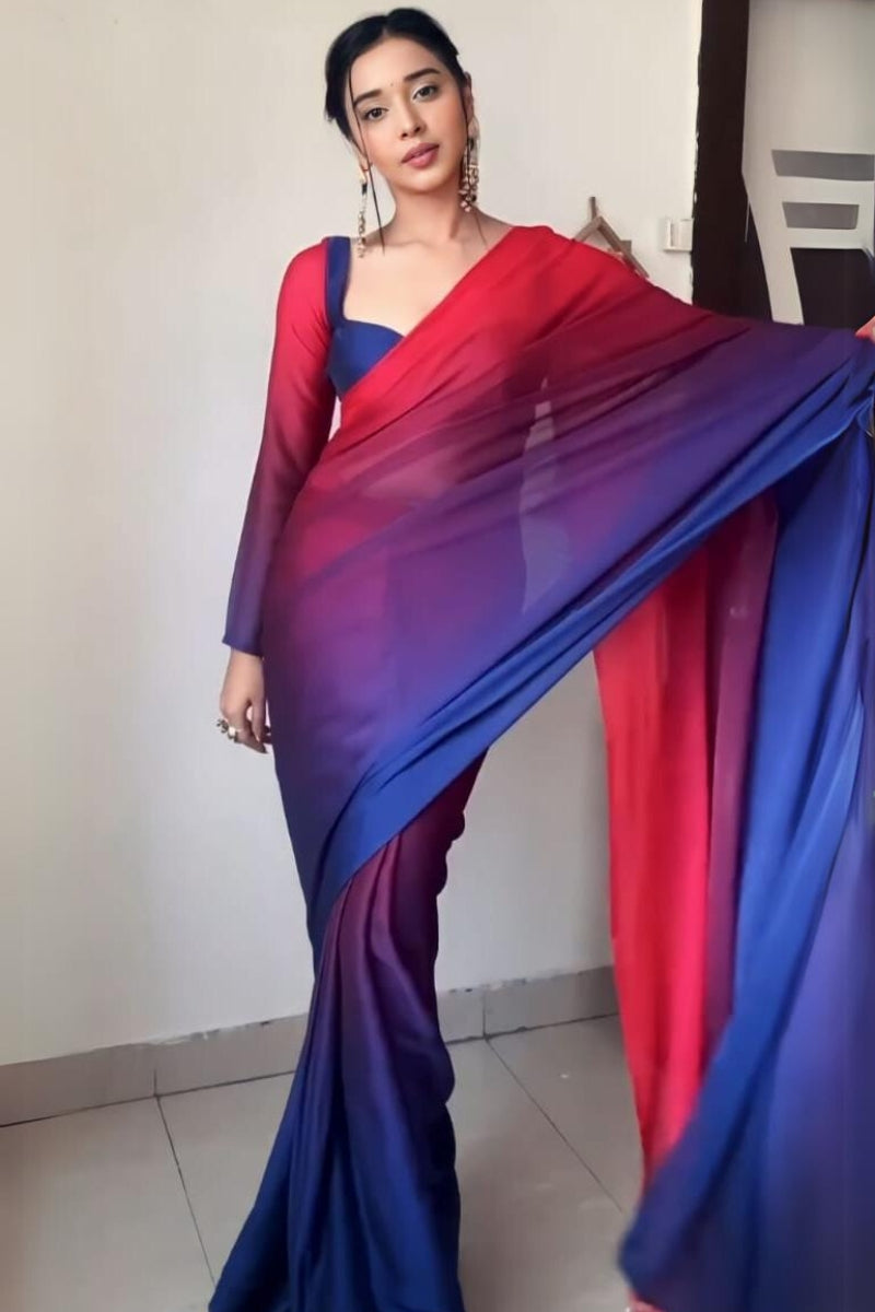 Sublime One Minute Ready To Wear Multicolor Georgette Saree