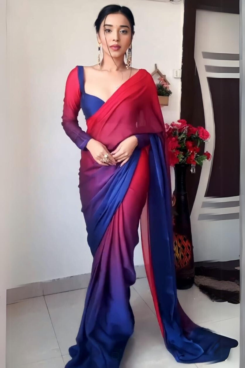 Sublime One Minute Ready To Wear Multicolor Georgette Saree