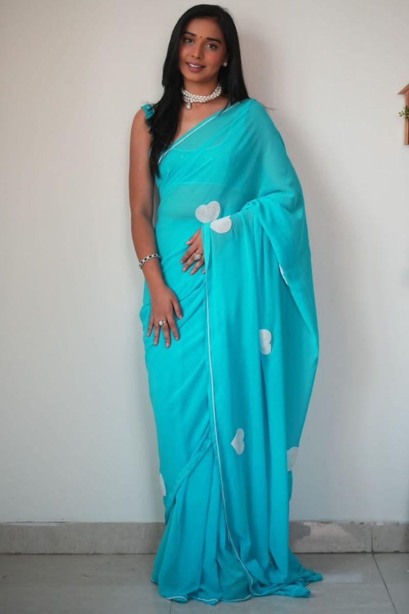 Sparkling One Minute Ready To Wear Sky Georgette Saree