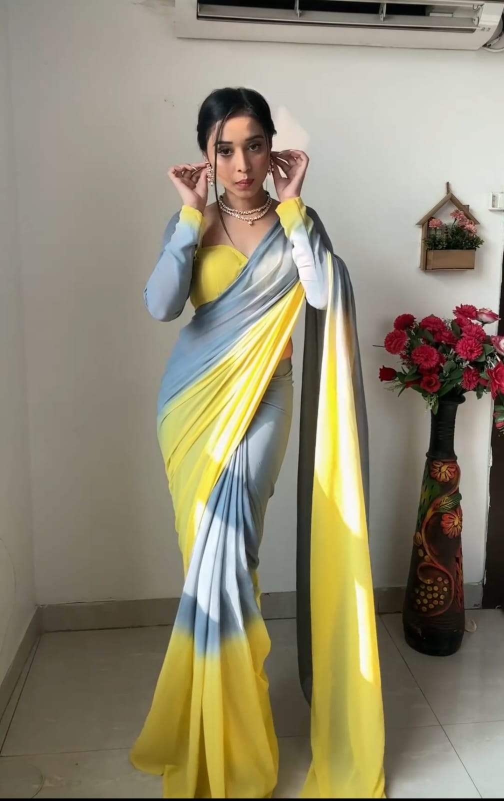 Pretty One Minute Ready To Wear Multicolor Georgette Saree