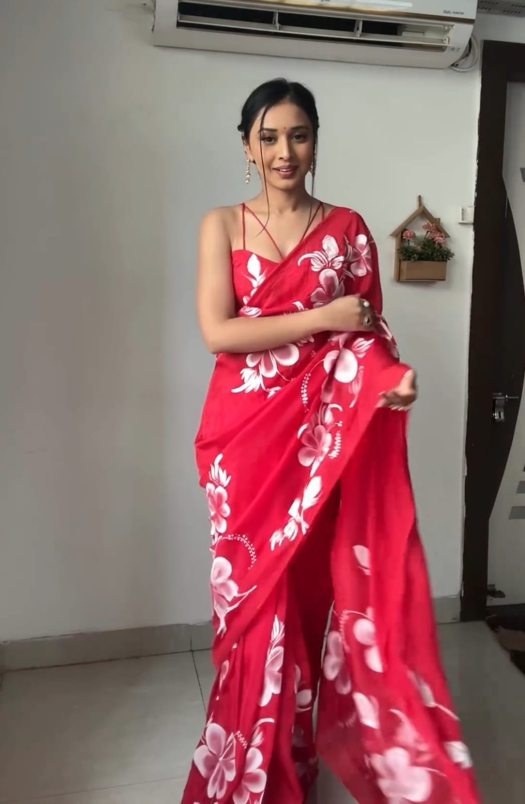 Mesmerize One Minute Ready To Wear Red Georgette Saree