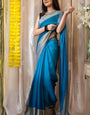 Enamour One Minute Ready To Wear Firozi Chiffon Silk Saree