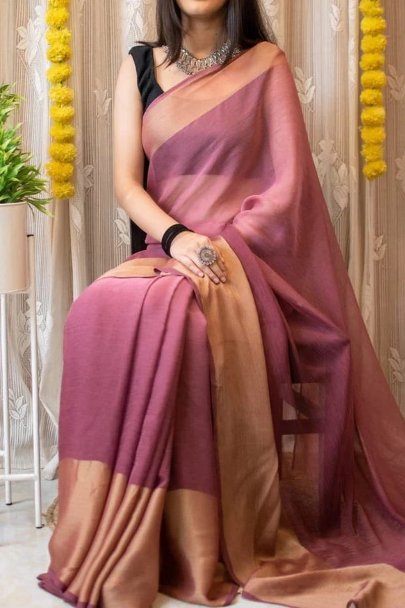 Dainty One Minute Ready To Wear Pink Chiffon Silk Saree