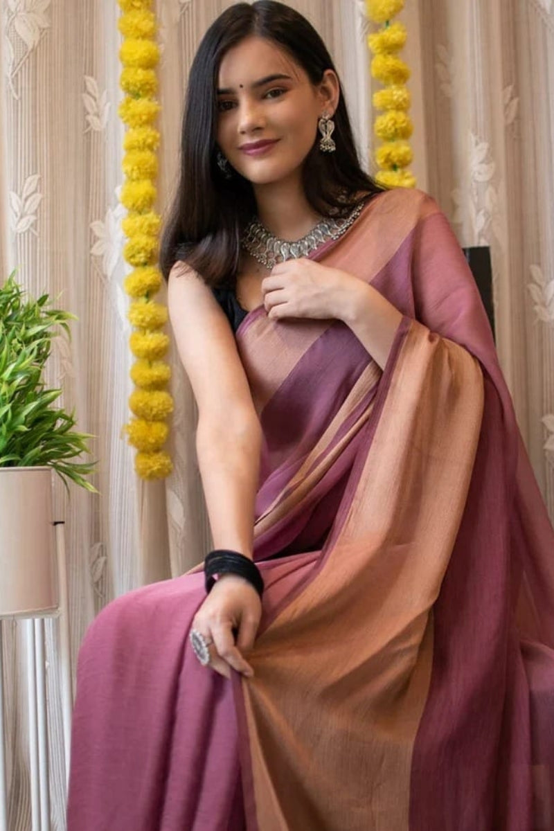 Dainty One Minute Ready To Wear Pink Chiffon Silk Saree