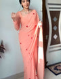 Joyful One Minute Ready To Wear Peach Georgette Saree