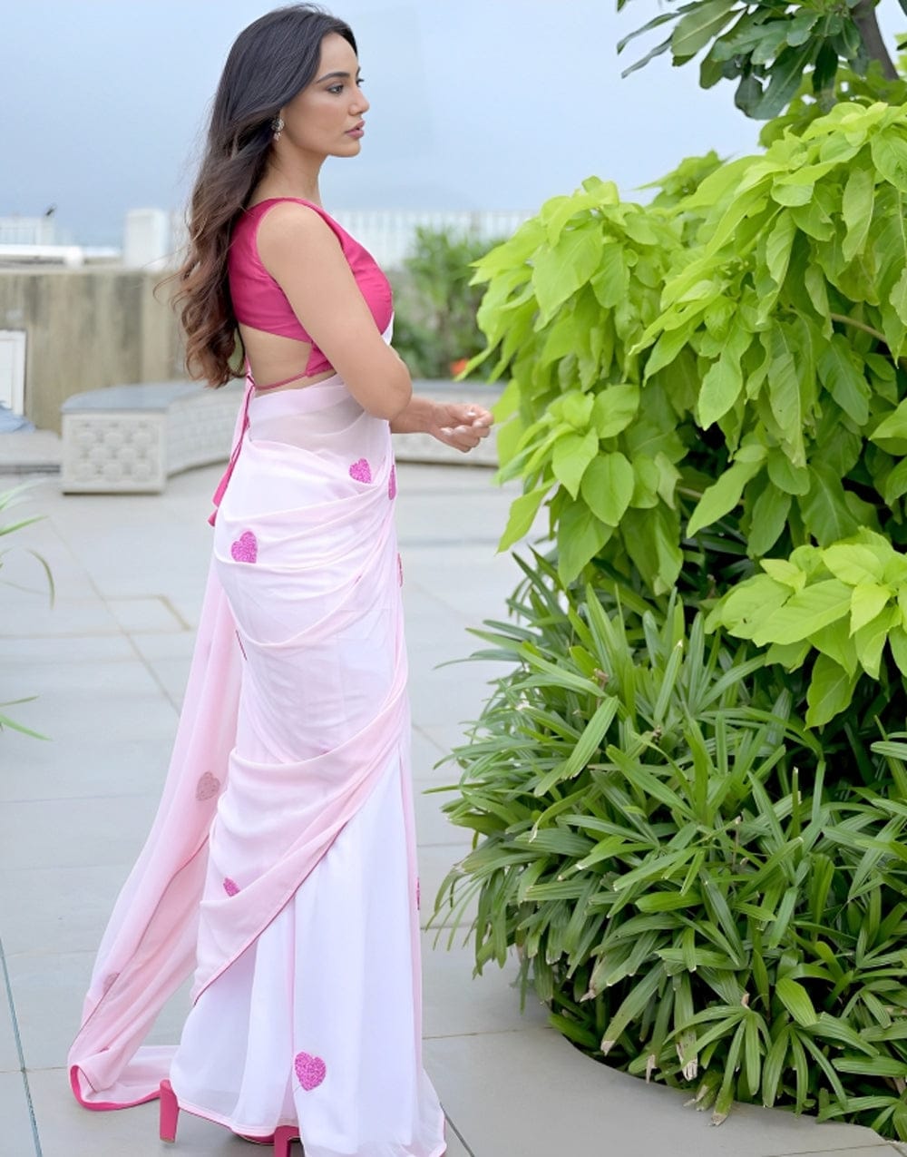 Blissful One Minute Ready To Wear Baby Pink Georgette Saree