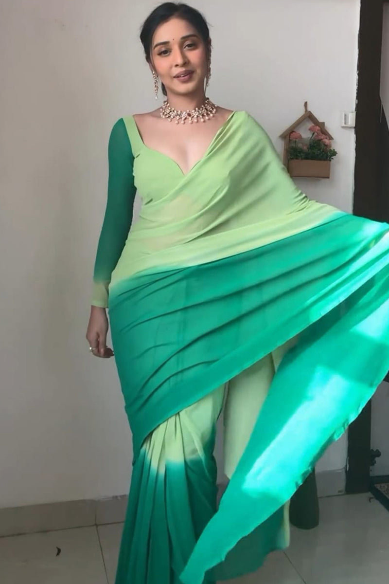 Beloved One Minute Ready To Wear Peacock Green Georgette Saree