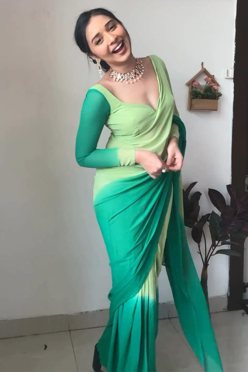 Beloved One Minute Ready To Wear Peacock Green Georgette Saree